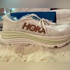 Hoka Gaviota 5 White and Blue Athletic Shoes- Womens 9